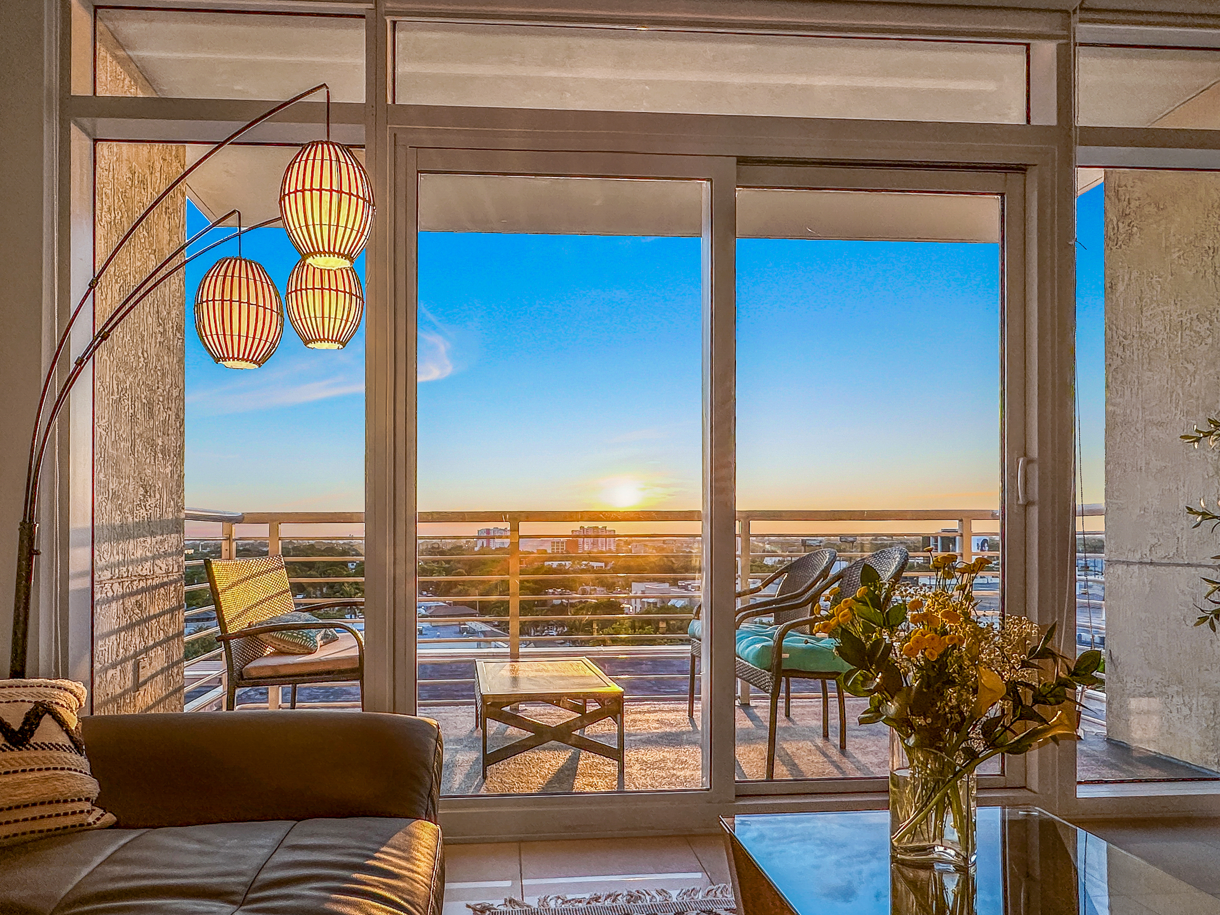 Living room at sunset, Unit 806